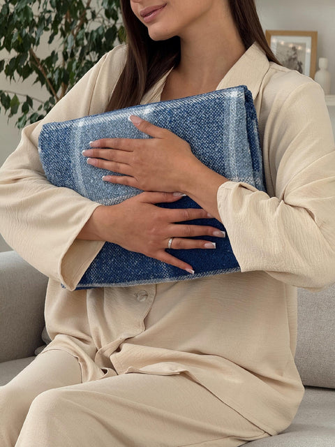 Плед Palermo Light Blue з м’якою вовною у класичну синю клітинку 140×200 см декоративний