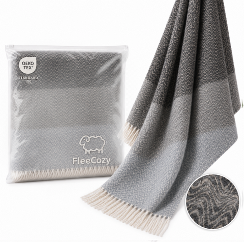 Elf Grey-Blue & Black Koc wełniany w odcieniach szarości 140x200 elegancki geometryczny