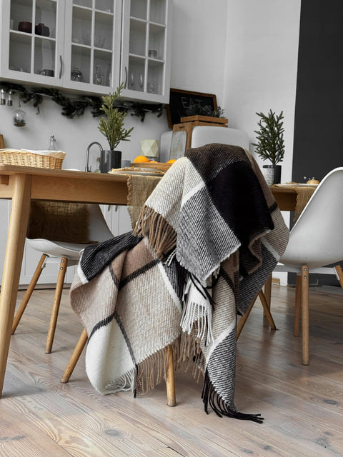 Elf Beige & Brown Плед з новозеландської вовни 140×200 см класична клітинка