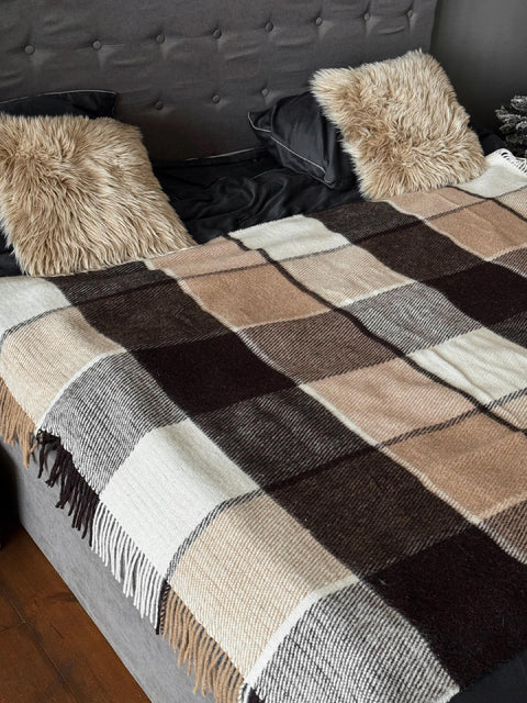 Elf Beige & Brown Плед з новозеландської вовни 140×200 см класична клітинка