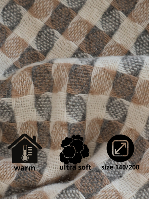 Elf CARAMBOLA Koc wełniany boho w odcieniach beżu 140×200 dekoracyjny