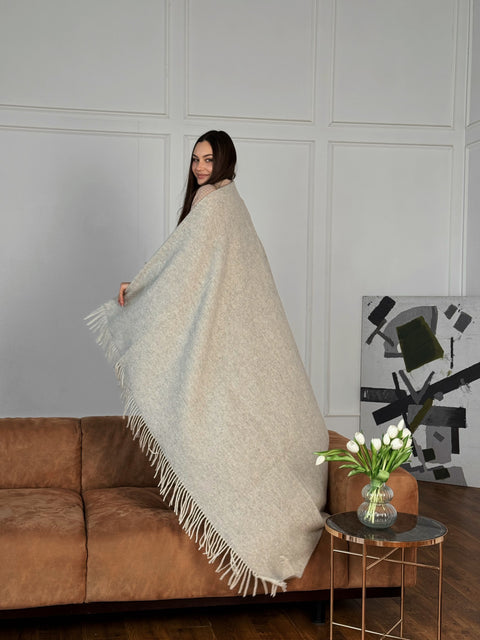 Merino Heathered Koc z wełny meryno w odcieniu popielatym 140x200 cm- ciepły i przytulny