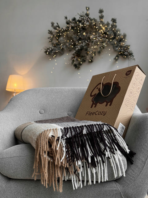 Elf Beige & Brown Плед з новозеландської вовни 140×200 см класична клітинка