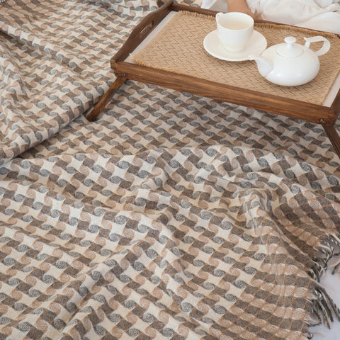 Elf CARAMBOLA Плед з новозеландської вовни Boho 140×200 см декоративний у відтінках бежевого