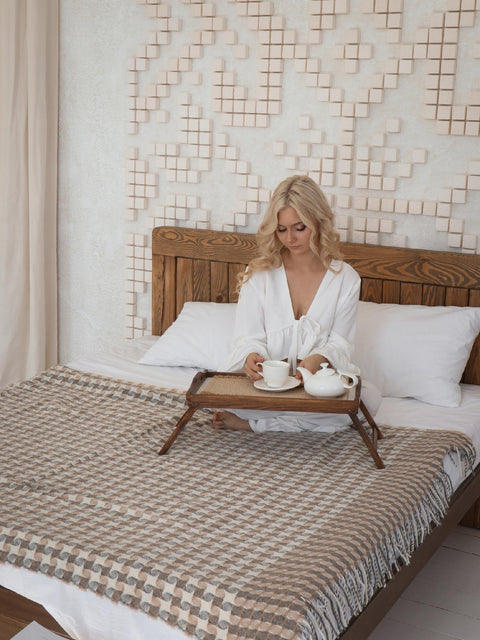 Elf CARAMBOLA Плед з новозеландської вовни Boho 140×200 см декоративний у відтінках бежевого