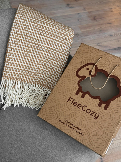 Merino Blend Плед Merino 140×200 см у прямокутниках кавово-молочного кольору
