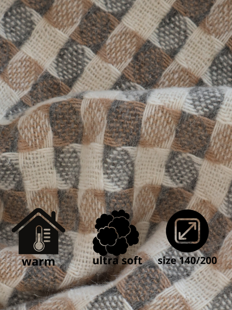 Elf CARAMBOLA Плед з новозеландської вовни Boho 140×200 см декоративний у відтінках бежевого