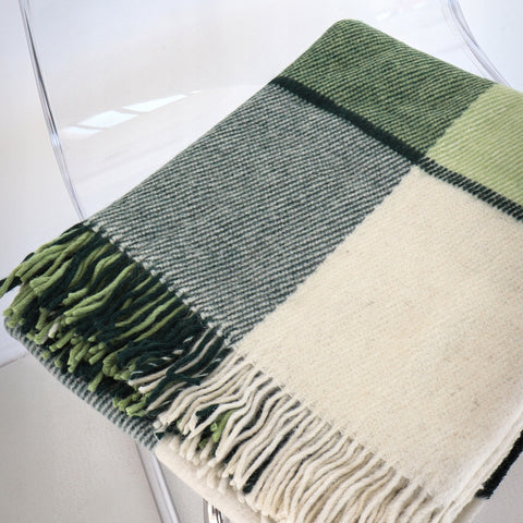 Elf Green & Ivory Плед з новозеландської вовни 170×210 см у клітинку відтінків зеленого