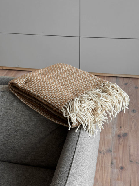 Merino Blend Плед Merino 140×200 см у прямокутниках кавово-молочного кольору