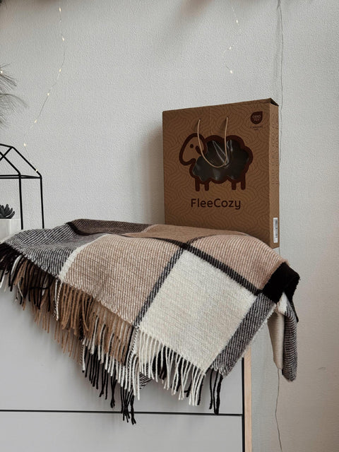 Elf Beige & Brown Плед з новозеландської вовни 140×200 см класична клітинка