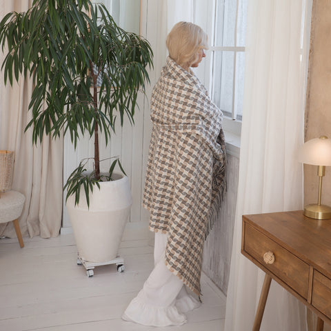 Elf CARAMBOLA Плед з новозеландської вовни Boho 140×200 см декоративний у відтінках бежевого