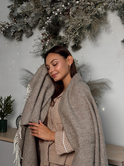 Merino Herringbone Плед з вовни мериноса у ялинку 140×200 см світло-коричневий