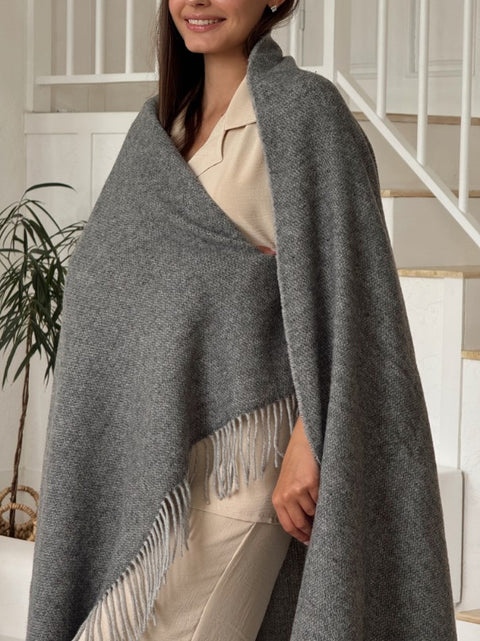 Marsel 2Face Dark Grey Dwustronny koc merino 140x200 szary, minimalistyczny