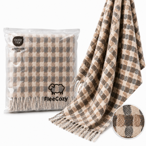 Elf CARAMBOLA Koc wełniany boho w odcieniach beżu 140×200 dekoracyjny