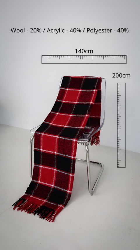 Palermo Sofa Koc z mieszanki włókien, w kolorach czerwieni i czerni z klasyczną kratą, 140×200 cm