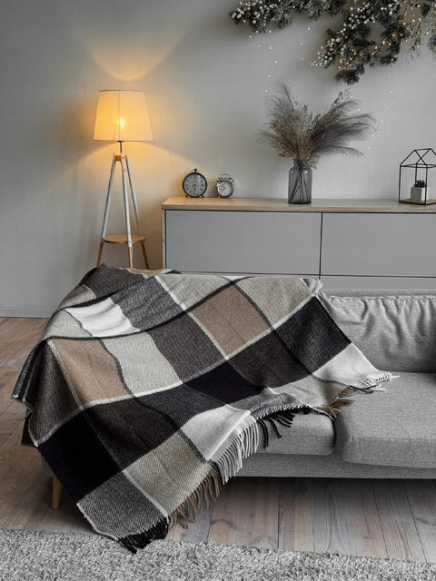 Elf Beige & Brown Плед з новозеландської вовни 140×200 см класична клітинка