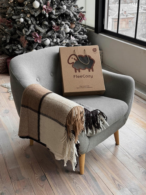 Elf Beige & Brown Плед з новозеландської вовни 140×200 см класична клітинка
