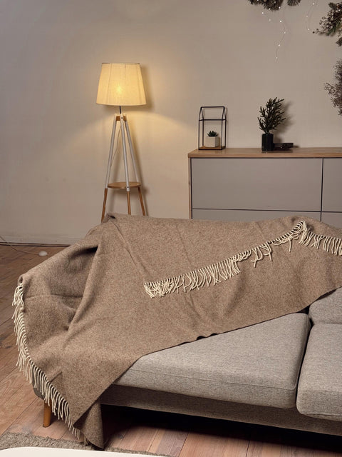 Merino Herringbone Плед з вовни мериноса у ялинку 140×200 см світло-коричневий