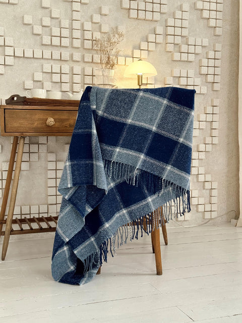 Плед Palermo Light Blue з м’якою вовною у класичну синю клітинку 140×200 см декоративний