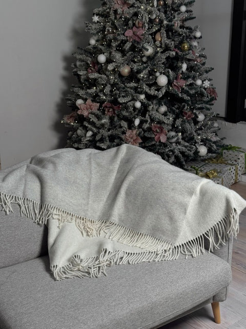 Merino Heathered Koc z wełny meryno w odcieniu popielatym 140x200 cm- ciepły i przytulny