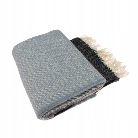 Elf Grey-Blue & Black New Zealand Wool Blanket 140×200 cm – Elegant Geometric