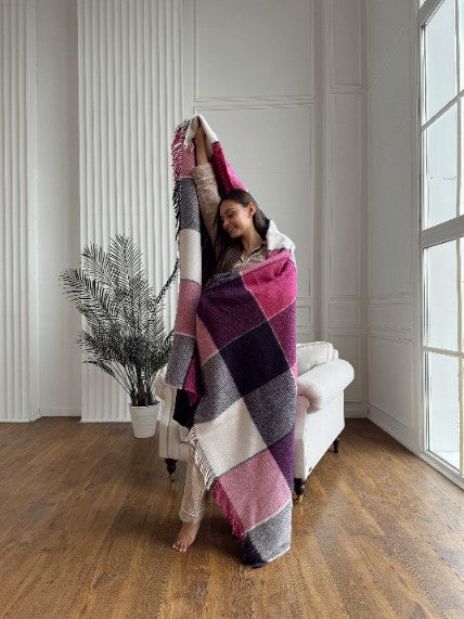 Elf Lilac & Purple Плед з новозеландської вовни 140×200 см – світла шахівниця