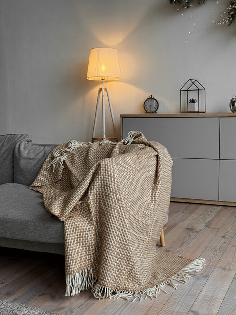 Merino Blend Плед Merino 140×200 см у прямокутниках кавово-молочного кольору