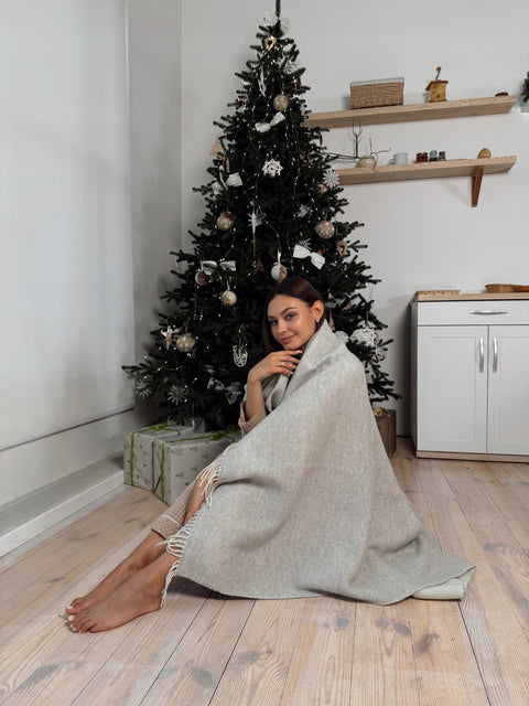 Merino Heathered Плед з вовни мериноса попелясто-сірий 140×200 см теплий і затишний