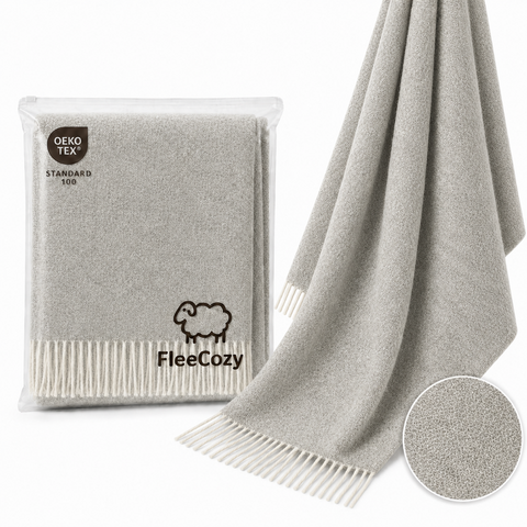Marsel 2Face Light Grey Dwustronny koc z wełny merynosa 140x200cm przytulny w jasnych kolorach