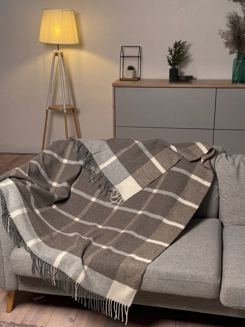 Merino Grey Плед у клітинку з вовни мериноса 140×200 см затишний