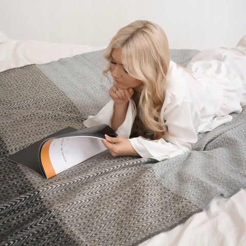 Elf Grey-Blue & Black New Zealand Wool Blanket 140×200 cm – Elegant Geometric
