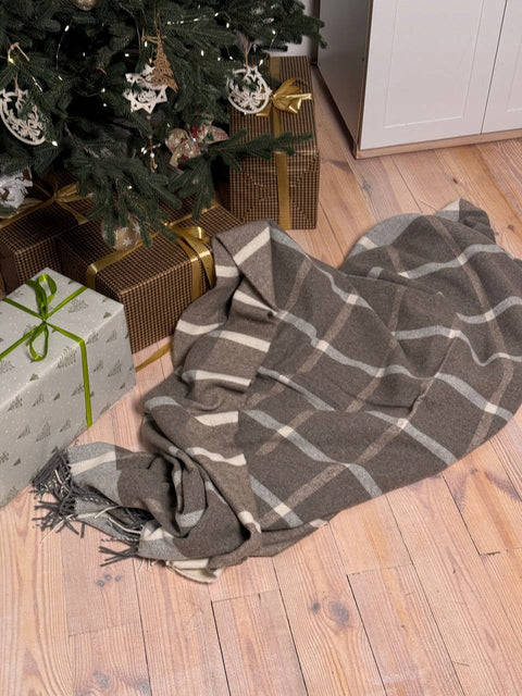 Merino Grey Плед у клітинку з вовни мериноса 140×200 см затишний