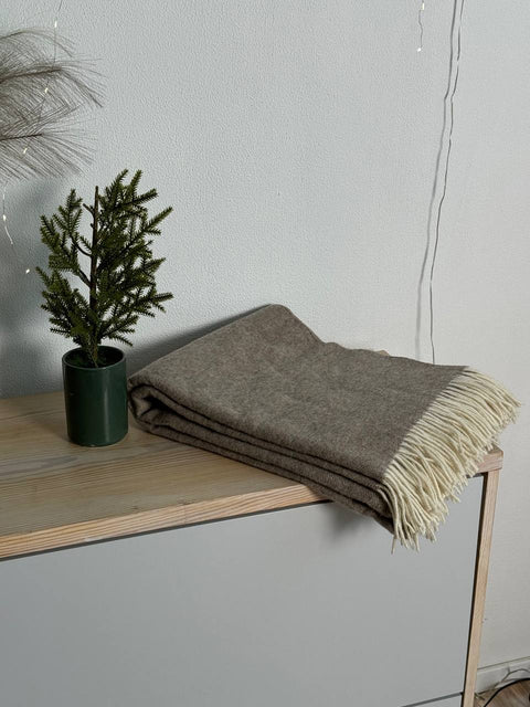 Merino Herringbone Koc z wełny merynosów w jodełkę 140x200 cm, jasnobrązowy