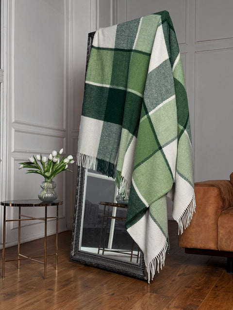 Elf Green & Ivory Плед з новозеландської вовни 170×210 см у клітинку відтінків зеленого