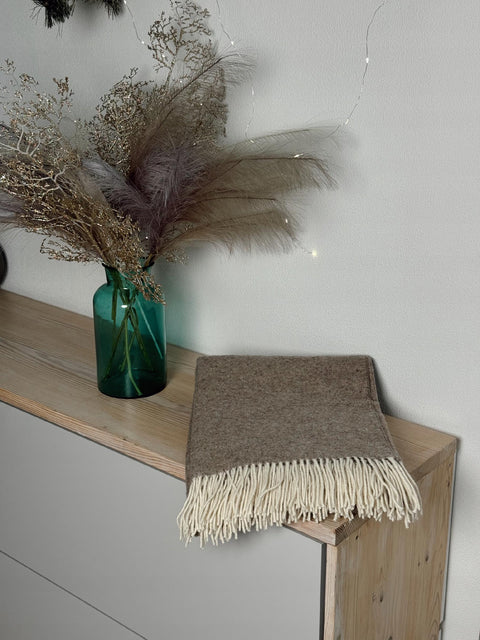 Merino Herringbone Плед з вовни мериноса у ялинку 140×200 см світло-коричневий