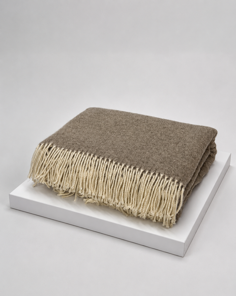 Merino Herringbone Koc z wełny merynosów w jodełkę 140x200 cm, jasnobrązowy